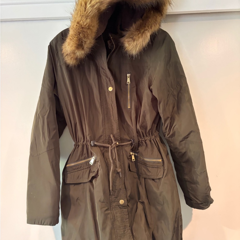 Mossimo Supply Co. Olive Green Hooded Parka with Faux Fur Trim